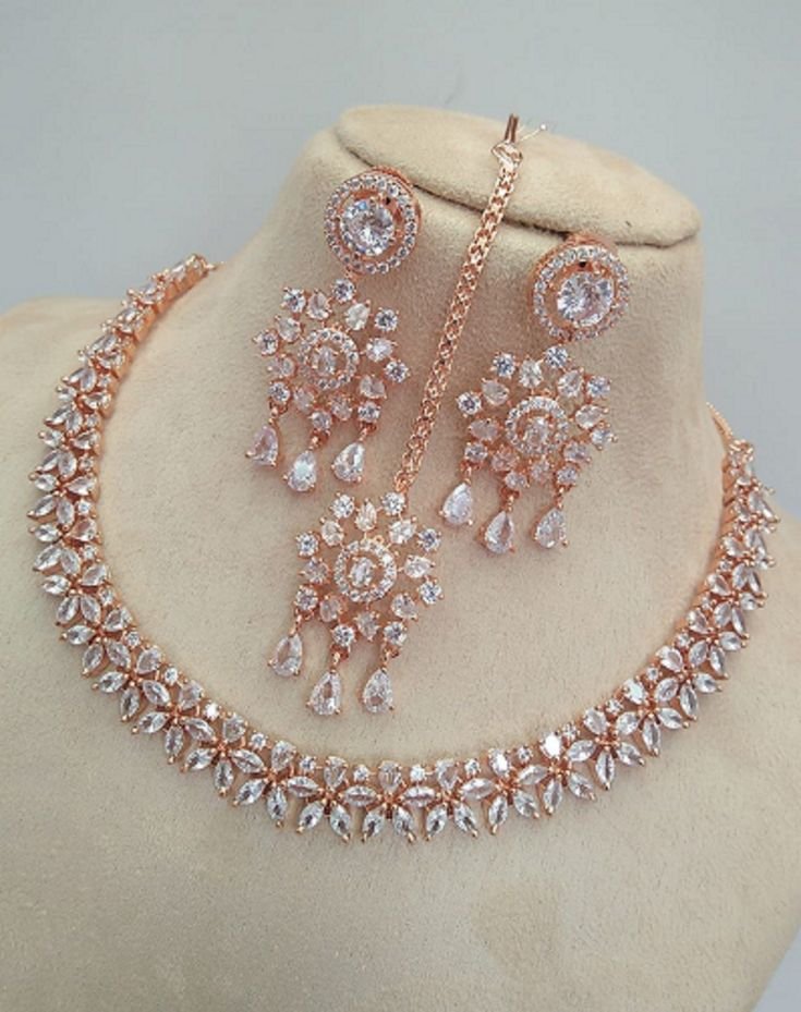 Latest Gold Plated White Gem Stone necklace set