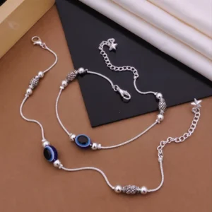 FLLEK Tranding Fancy Silver FL14 Alloy Anklet (Pack of 2)